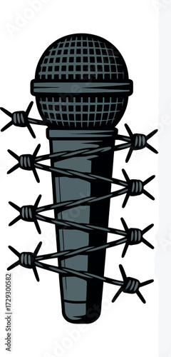 Microphone censorship freedom of speech barbed wire protest vector Hand drawn