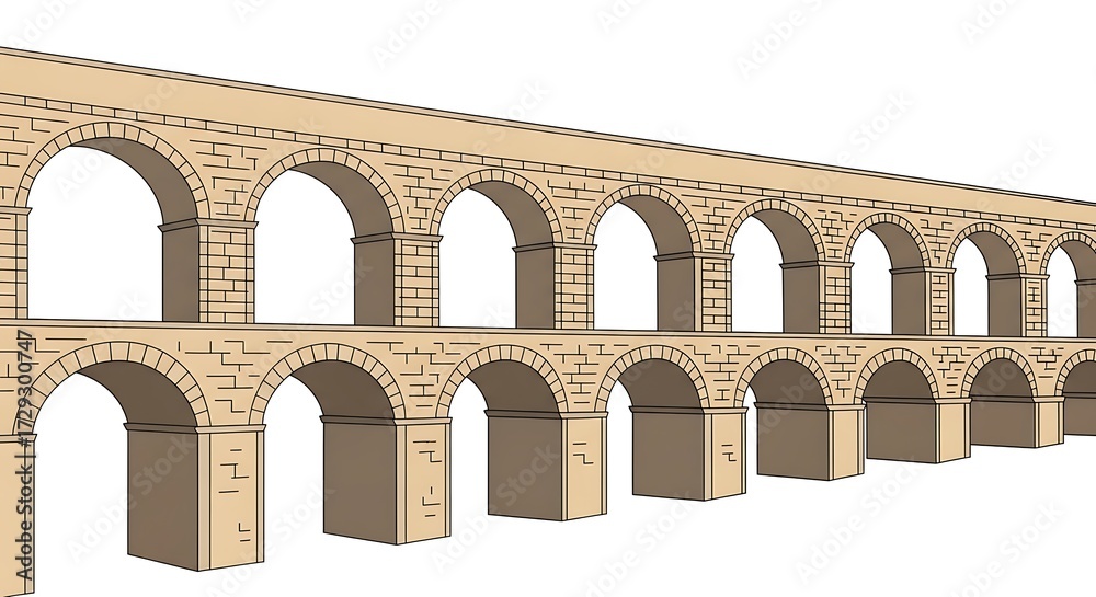 Fototapeta premium Architectural Illustration of Roman Aqueduct with Arches, Beige Tones.