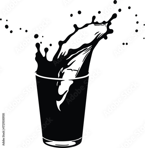 Dynamic dark liquid splash in glass dynamic motion abstract beverage freeze frame vector