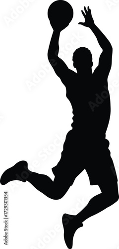 Basketball player silhouette dunking action dynamic sport vector