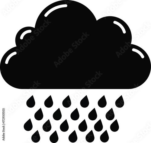 Dark cloud raining heavy drops weather symbol icon isolated vector