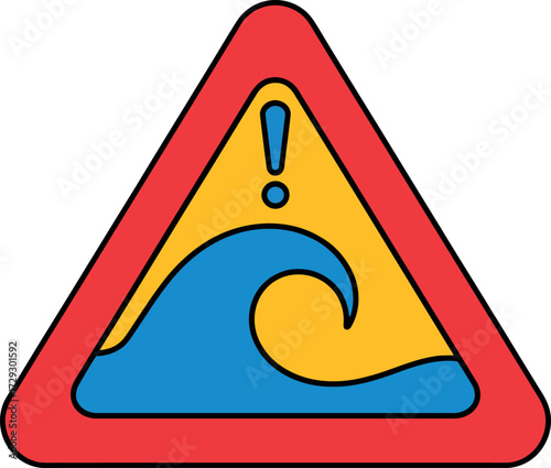 Tsunami warning sign danger alert natural disaster icon vector Hand drawn
