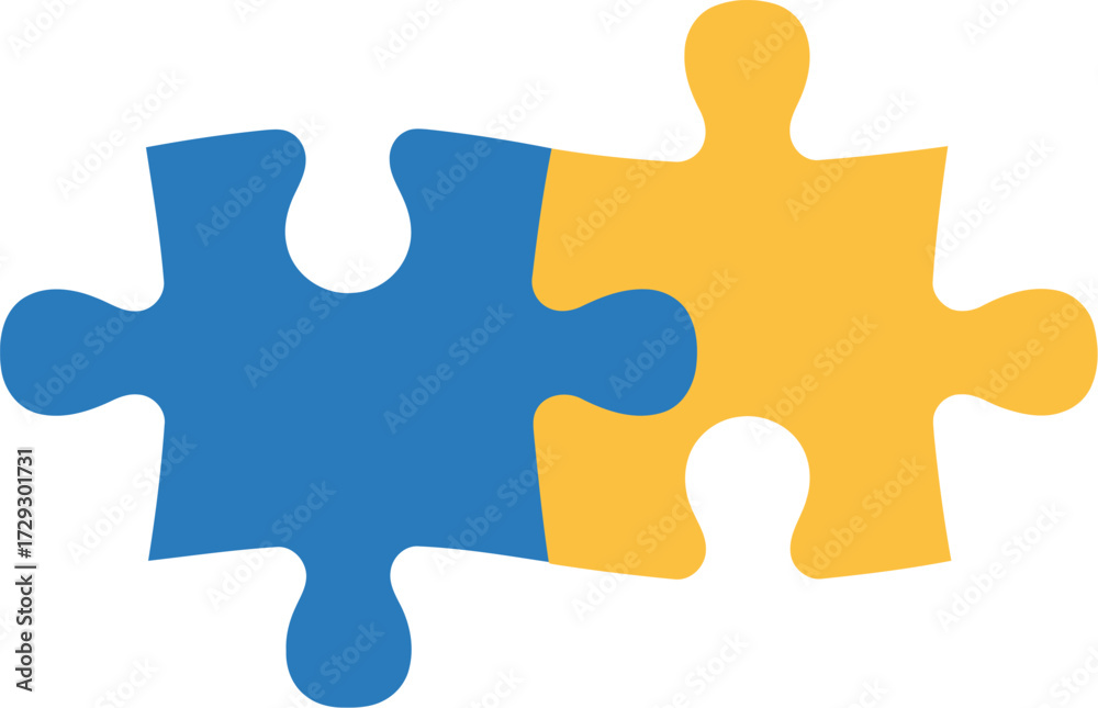 Fototapeta premium Blue and yellow puzzle pieces connecting together symbol vector Hand drawn
