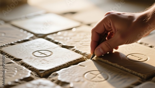 Crafting decorative tiles artisan workshop craftsmanship indoor close-up creativity