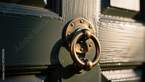 Elegant brass door knocker front entrance architectural detail urban setting