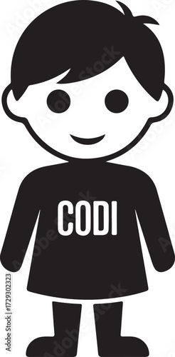 Young boy in a smart suit and dress silhouette representing a formal occasion or a playful character