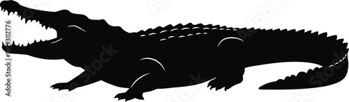 Fierce alligator silhouette roaring open mouth terrifying wildlife reptile vector