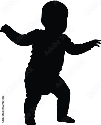 Baby silhouette dancing joyful first steps playful movement vector