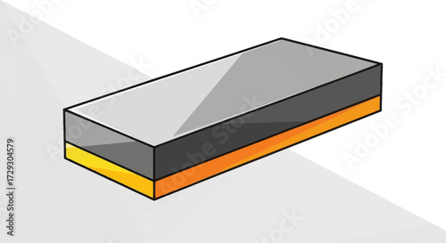 Abstract minimalist block with gray top and orange base on white backdrop