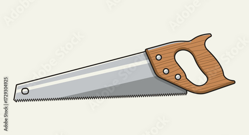 Classic hand saw with wooden handle and metallic blade illustration