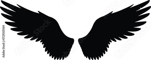 Black angel wings silhouette symbol freedom divine inspiration heraldry vector