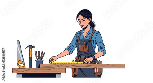 Dedicated artisan at work, shaping wood with meticulous measurement and precision