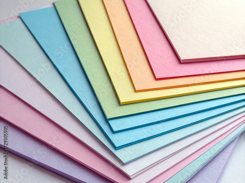 Pastel Colored Paper Stack Fanned Out in Gradient on White Background Ai-Generated