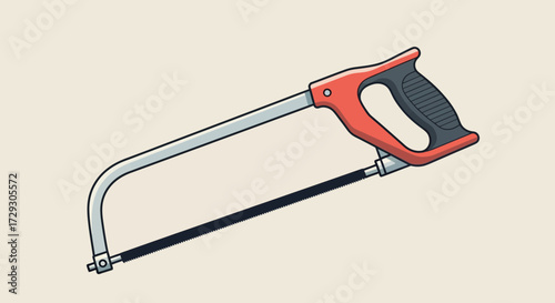 Illustration of a hacksaw tool with a sharp blade and ergonomic handle