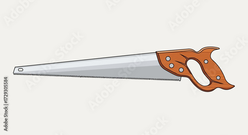 Illustration of a hand saw with a wooden handle on a bright background