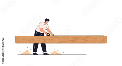 Illustrative woodworker accurately measuring a plank of wood for a project