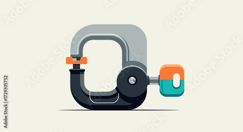 Isometric illustration of a clamp tool with vibrant color palette