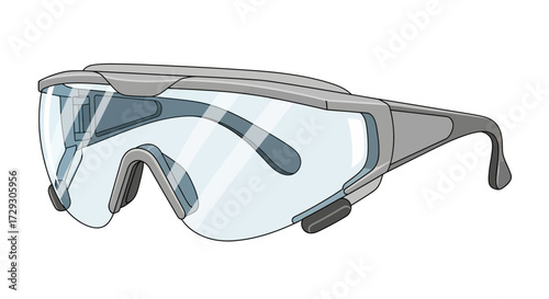 Sleek gray safety goggles with clear lenses isolated on white background