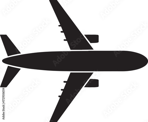 Commercial jet silhouette in flight isolated on white background, side profile of modern passenger airplane vector.