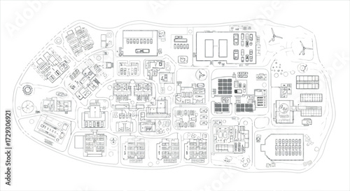 Vector art of architectural blueprint of a complex building layout