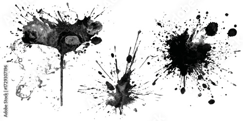 ink blots and splats. detailed ink splats Hyperrealistic Highly Detailed Isolated On Transparent Background	
