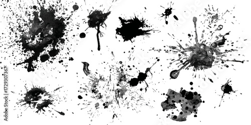 ink blots and splats. detailed ink splats Hyperrealistic Highly Detailed Isolated On Transparent Background	