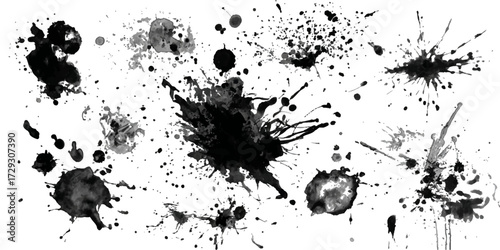 ink blots and splats. detailed ink splats Hyperrealistic Highly Detailed Isolated On Transparent Background	
