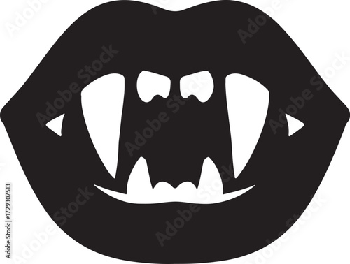 Lips with animal teeth lion icon silhouette vector, wild predator mouth symbol isolated design template.