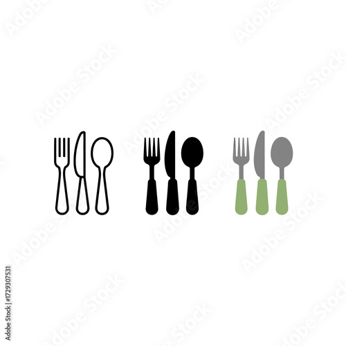 Set of flatware icons fork knife spoon vector illustration for culinary themes isolated on white background