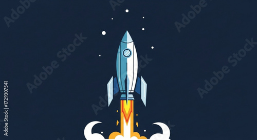 Illustration of a rocket launching into space, symbolizing innovation, progress, and the pursuit of ambitious goals