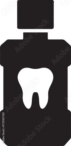 Mouthwash bottle icon silhouette vector, dental hygiene symbol, oral care liquid container isolated design.