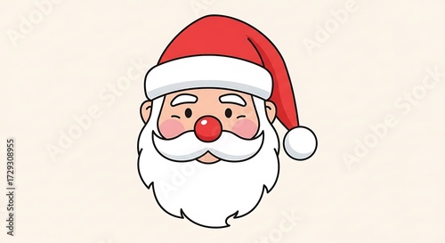 Cartoon Santa Claus Face with Red Hat and Beard