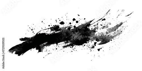 ink brushstroke on white background with visible splashes for watercolor style effect. grunge isolated on white background,	