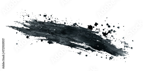 ink brushstroke on white background with visible splashes for watercolor style effect. grunge isolated on white background,	