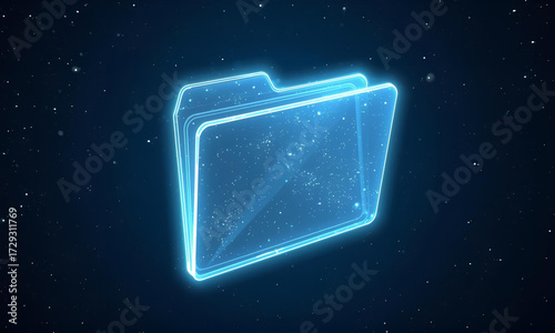 Glowing blue digital folder icon on dark background