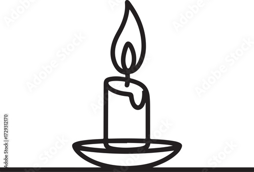 Continuous line art of a candle flame, a simple vector illustration for various uses