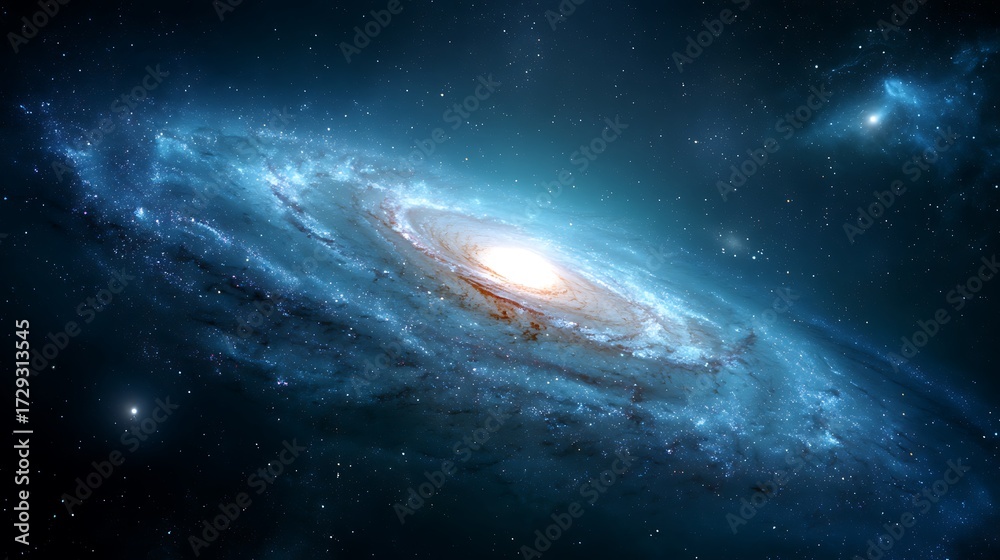 Fototapeta premium Bright blue spiral Galaxy isolated on the black background 