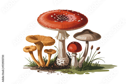 Seamless pattern with different mushrooms,  Mushrooms Botanical | Men's T-Shirt Regular 