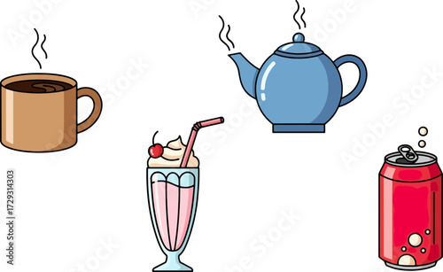 Beverages flatware and drinkware icons