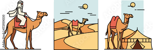 Camel caravan scene desert landscape