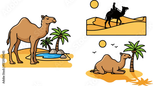 Camel desert oasis scene