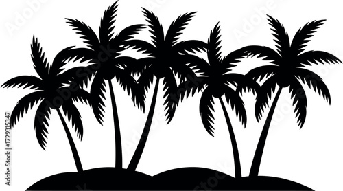 Silhouette palm trees vector illustration tropical island art