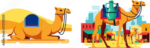 Two camels in desert market