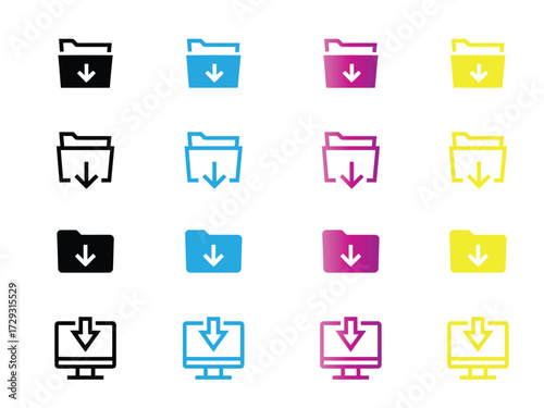 Downloading Folder and Desktop Downloading Icon Set. Illustration