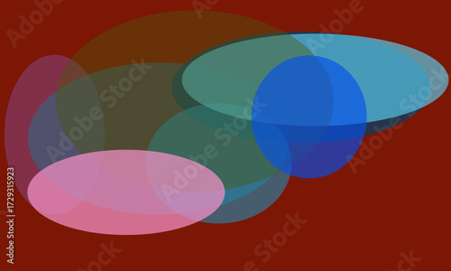 Abstract Overlapping Semi- Transparent Ovals on Red Background shape ellipse