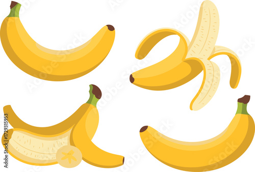 Banana fruit yellow banana peeled banana tropical fruit vector art