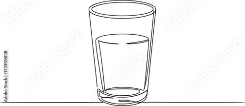 Glass of water icon with editable strokes continuous one line drawing, One continuous line illustration of a glass cup, isolated on white background. Line art of a glass cup. 