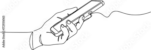 Continuous one line drawing of hand holding mobile phone vector illustration. Editable stroke
