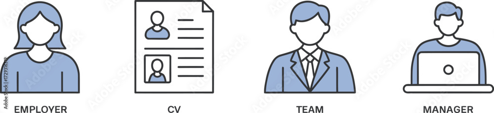Obraz premium Diverse Business and Human Resources Icons Representing Employer Team and Management Structure