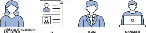 Diverse Business and Human Resources Icons Representing Employer Team and Management Structure